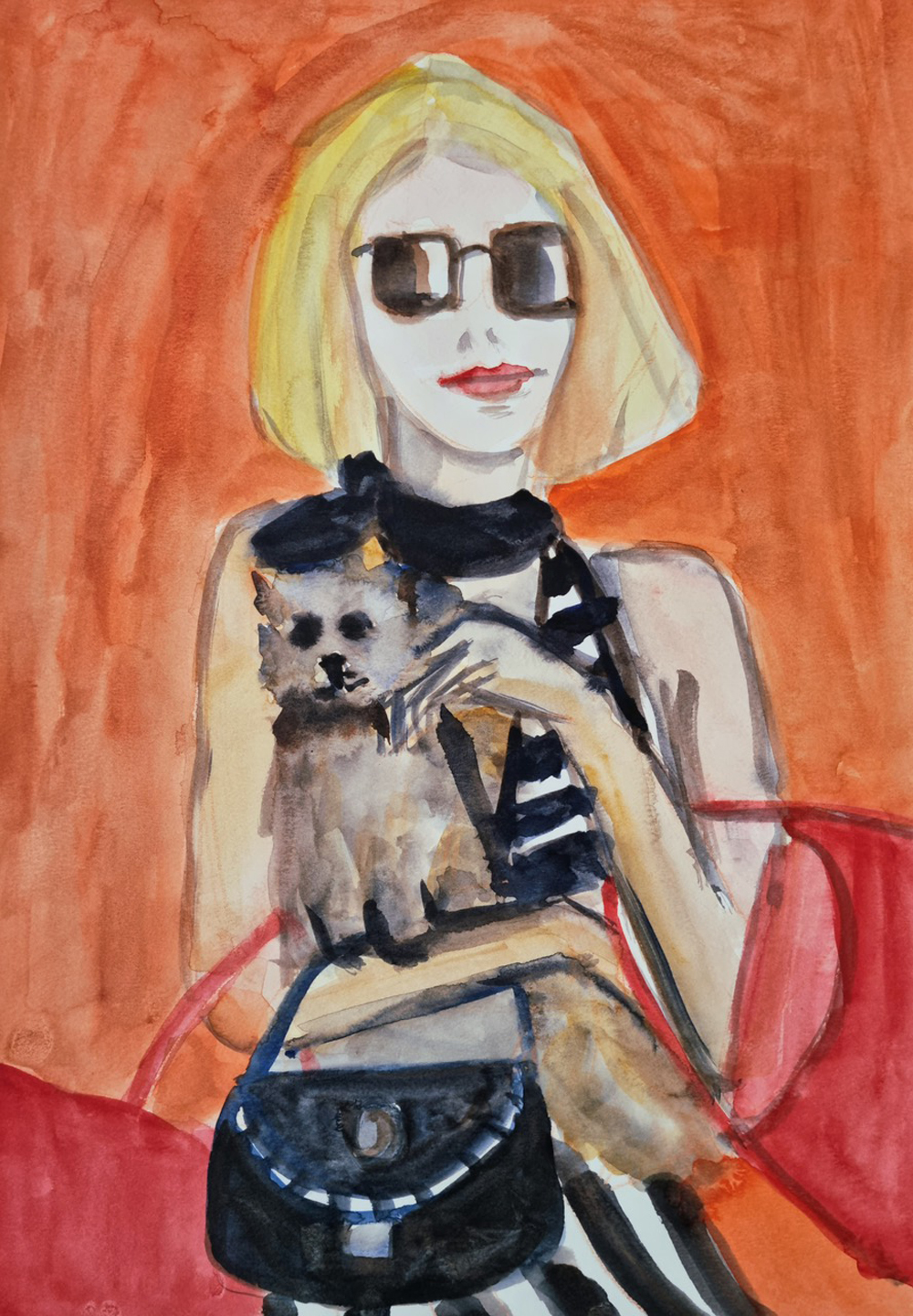 Ms Sunglasses and her Shopping Bags and Dog