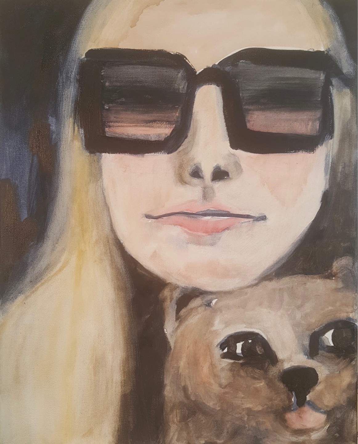Ms Sunglasses and her brown dog